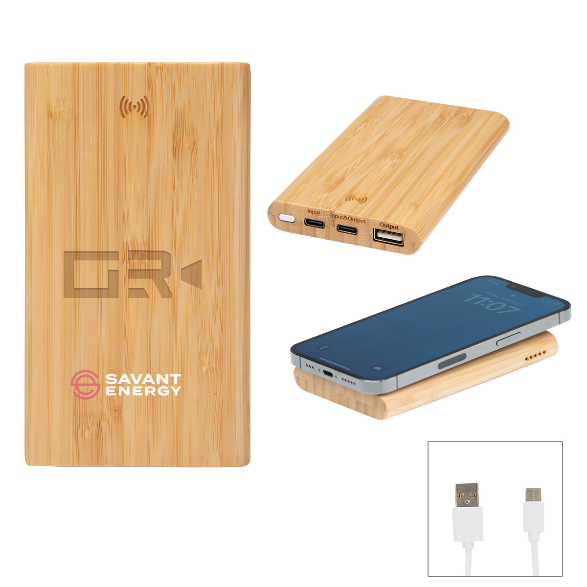 5,000 mAh Bamboo Power Bank & 10W Wireless Charger