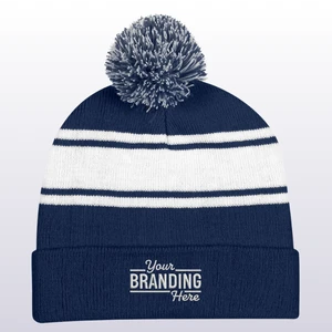 Two-Tone Knit Pom Beanie with Cuff