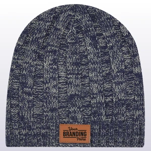 Knit Beanie with Leatherette Patch