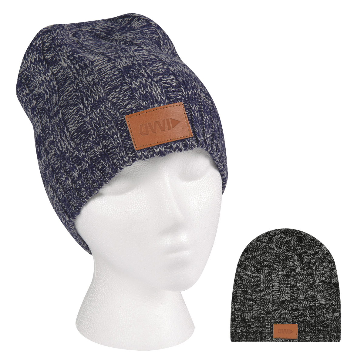 Knit Beanie with Leatherette Patch