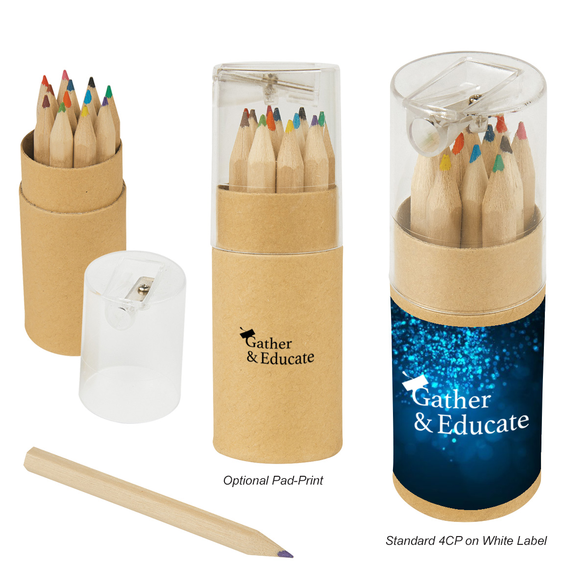 12-Piece Colored Pencil Set in Tube with Sharpener