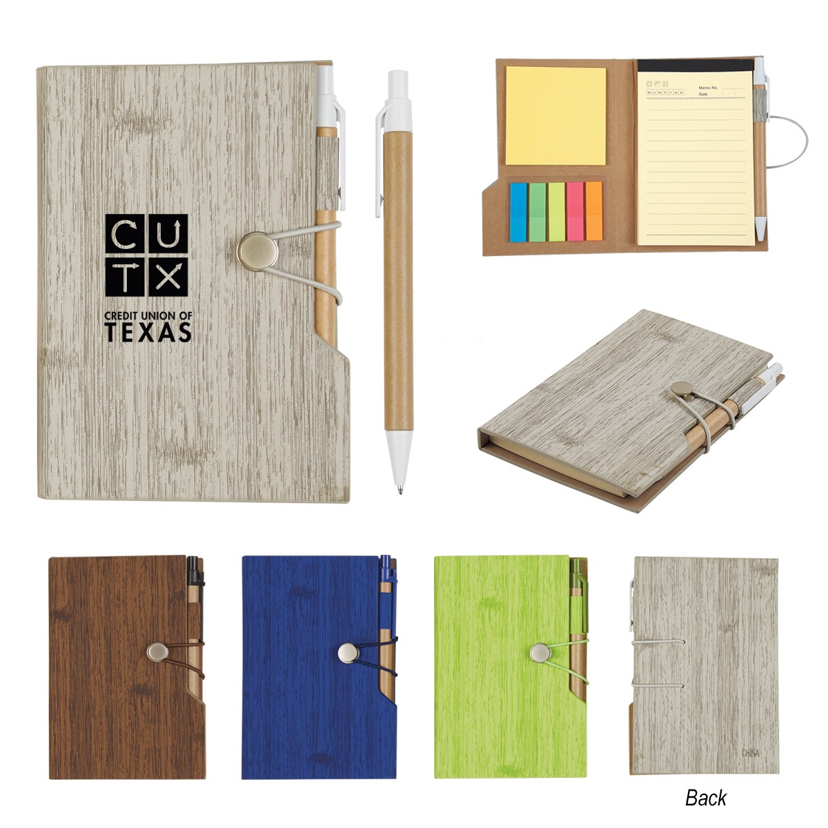 Woodgrain Look Notebook with Sticky Notes and Flags