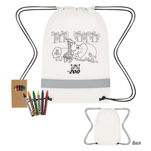 Lil Bit Reflective Coloring Drawstring Bag with Crayons
