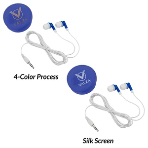 Earbuds In Round Plastic Case