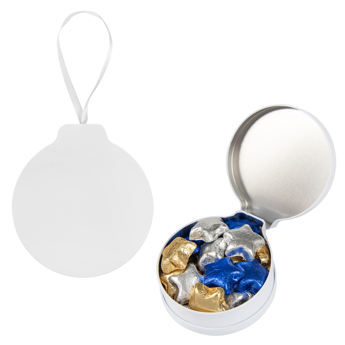 Full Color Ornament Tin With Candy