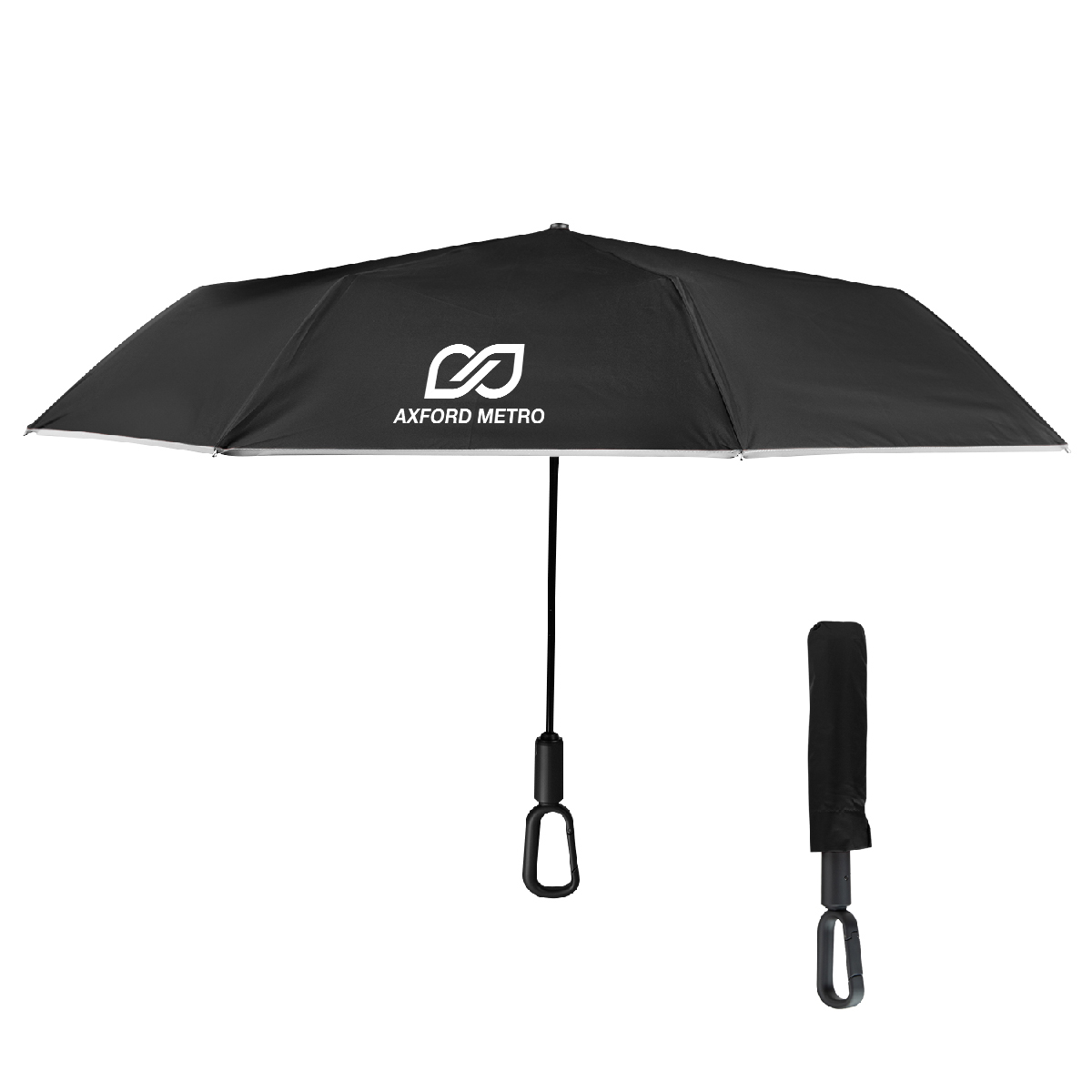 46\" Arc Reflective Umbrella With Carabiner Handle