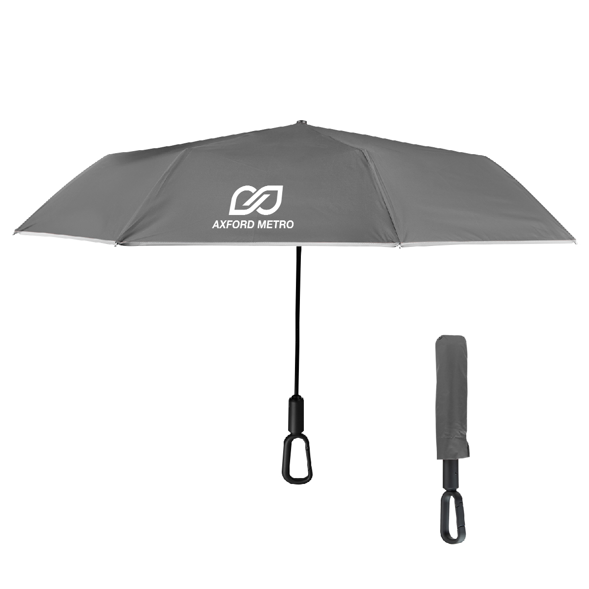 46\" Arc Reflective Umbrella With Carabiner Handle
