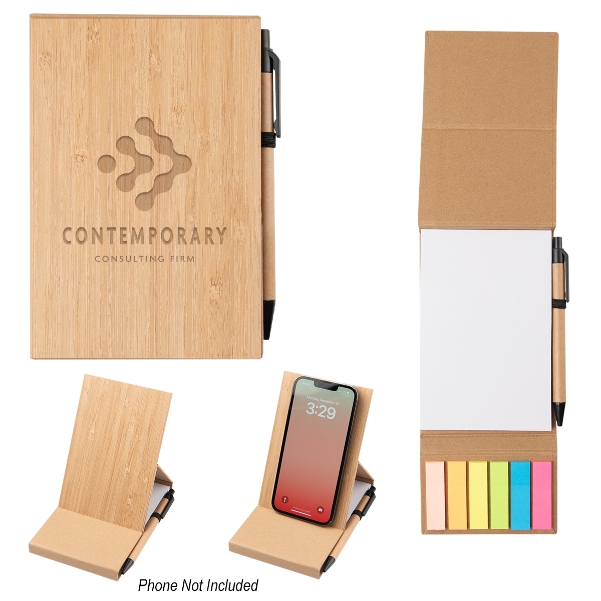 Bamboo Desk Jotter With Phone Stand