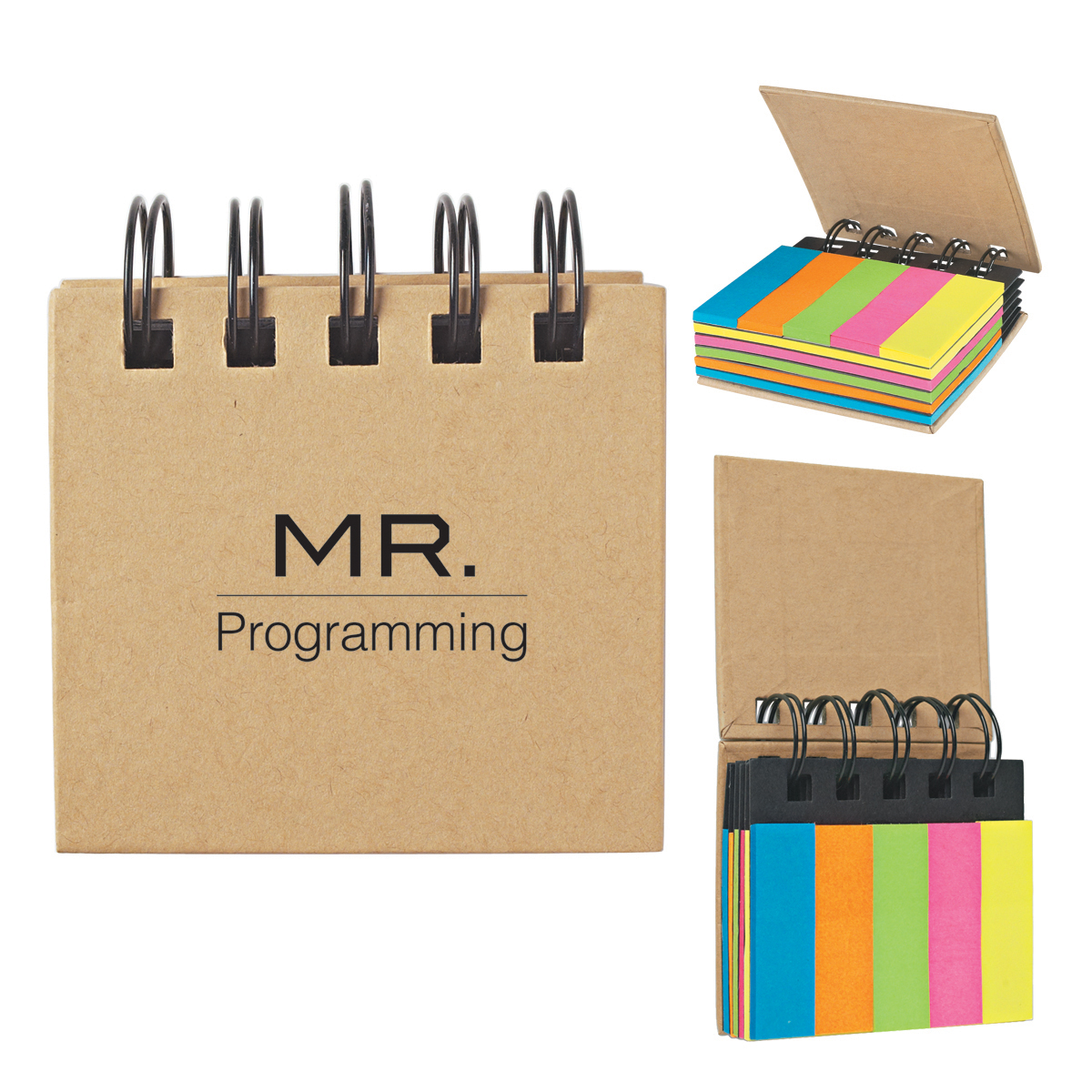 Spring Notebook with Neon Colored Sticky Notes and Flags