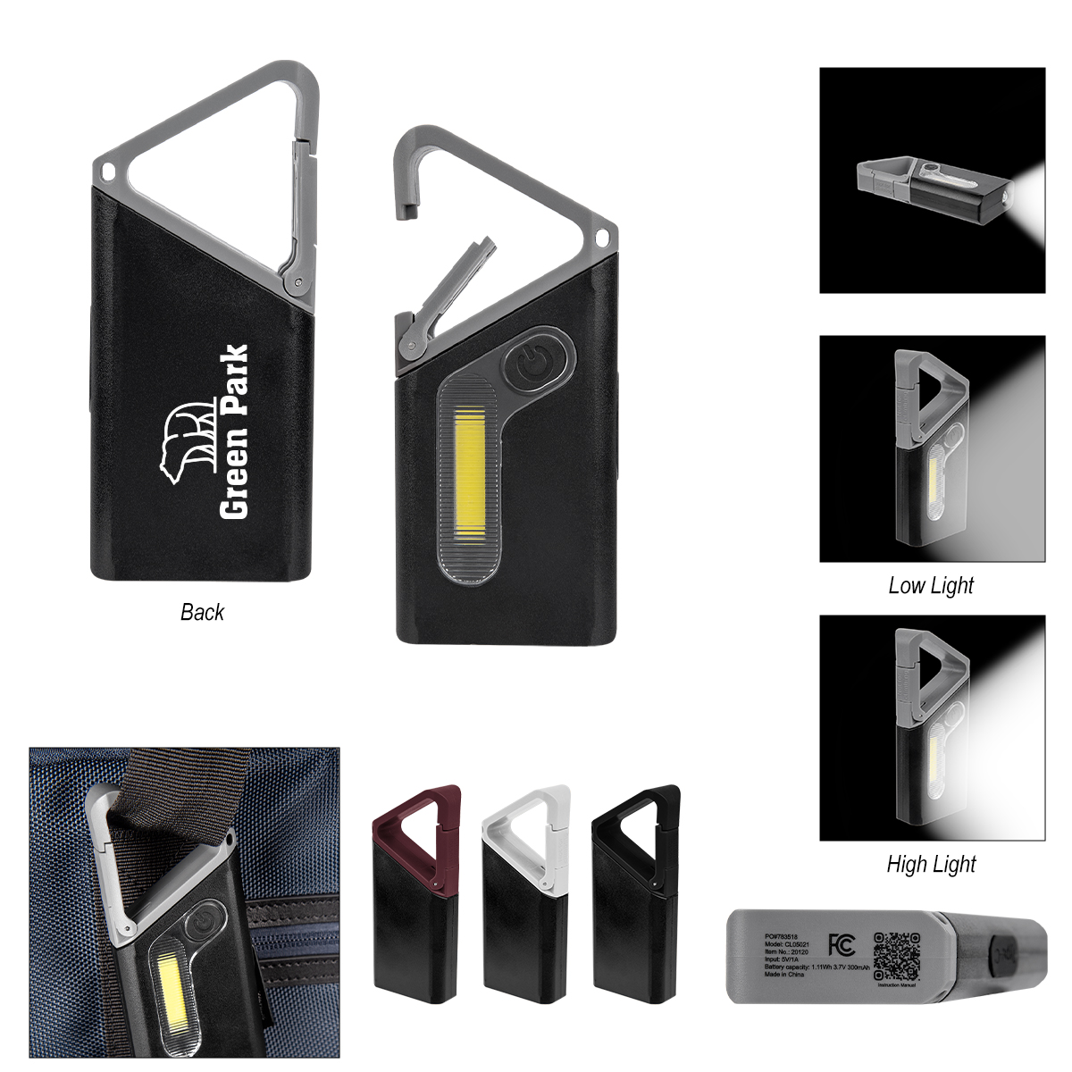 Clip ’N Glow Rechargeable Carabiner COB Flashlight