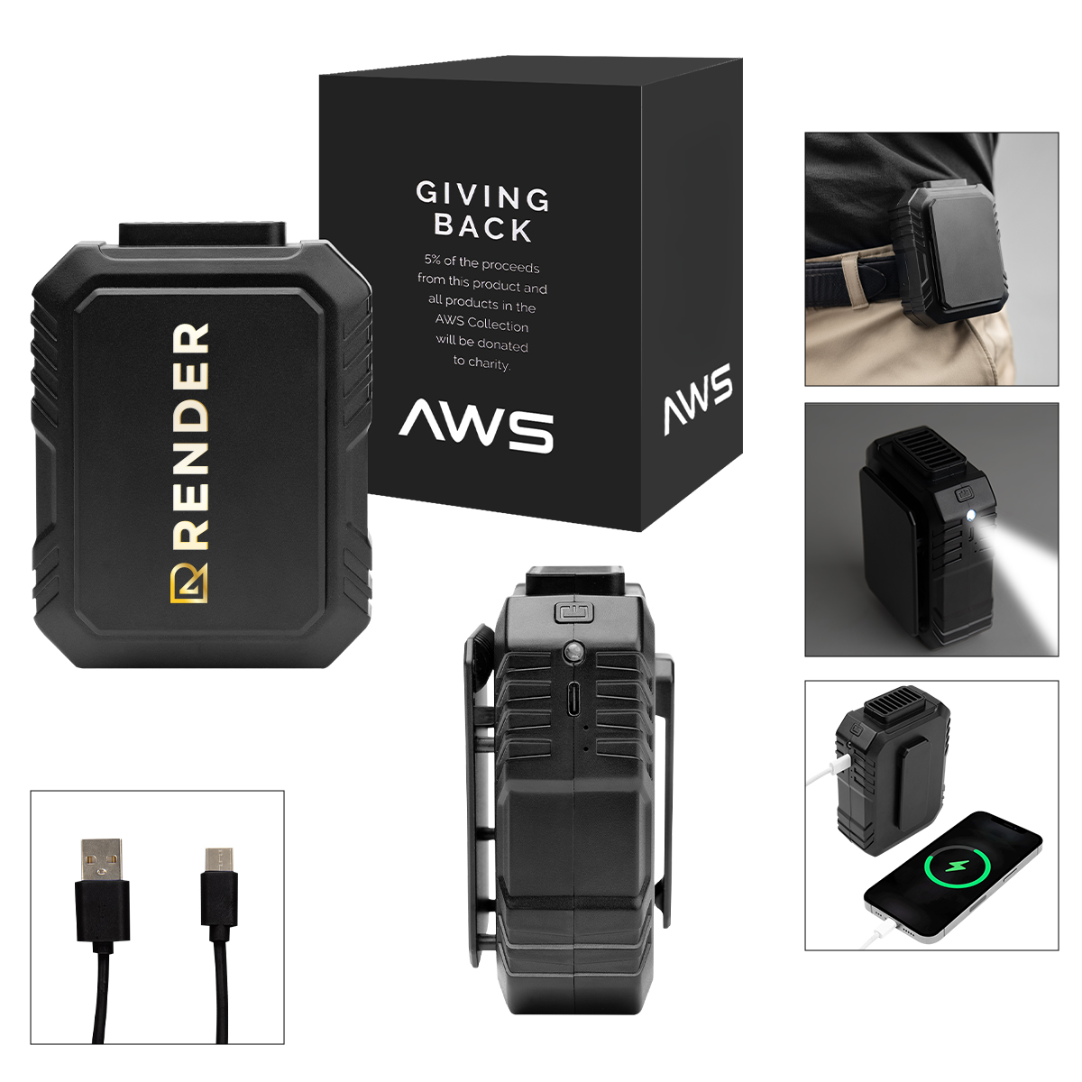 AWS 5,000 mAh Power Bank and Fan With Clip