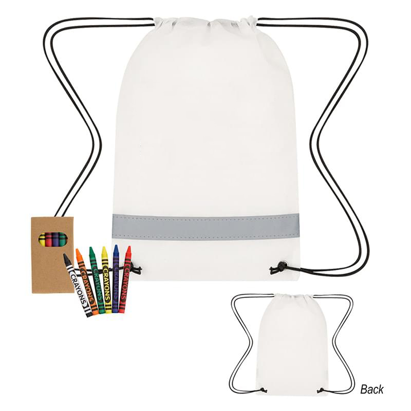 Reflective Non-Woven Coloring Drawstring Bag With Crayons