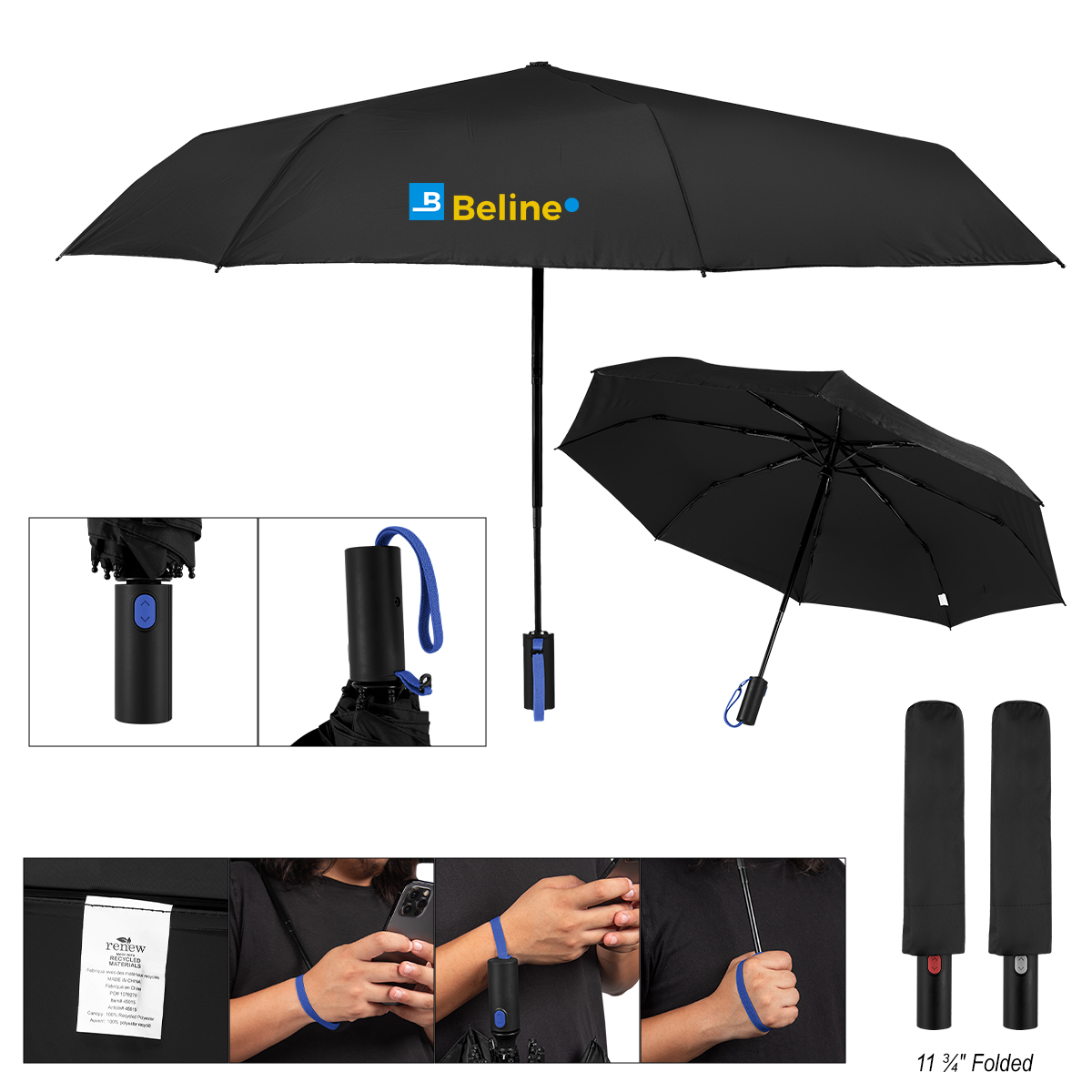 42\" Arc Telescopic Folding Umbrella With 100% rPET Canopy