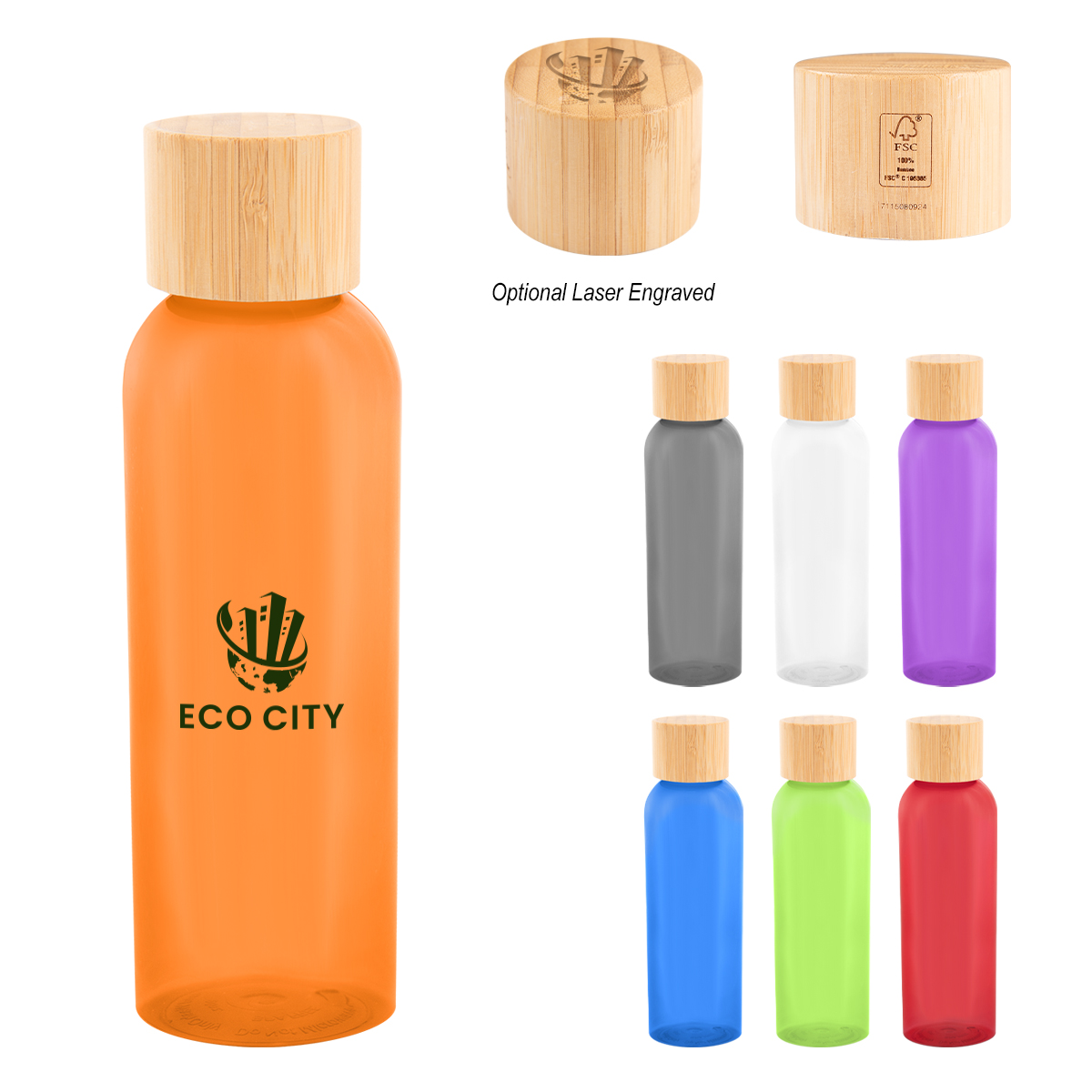 20 Oz. Kelly rPET Bottle With Bamboo Lid