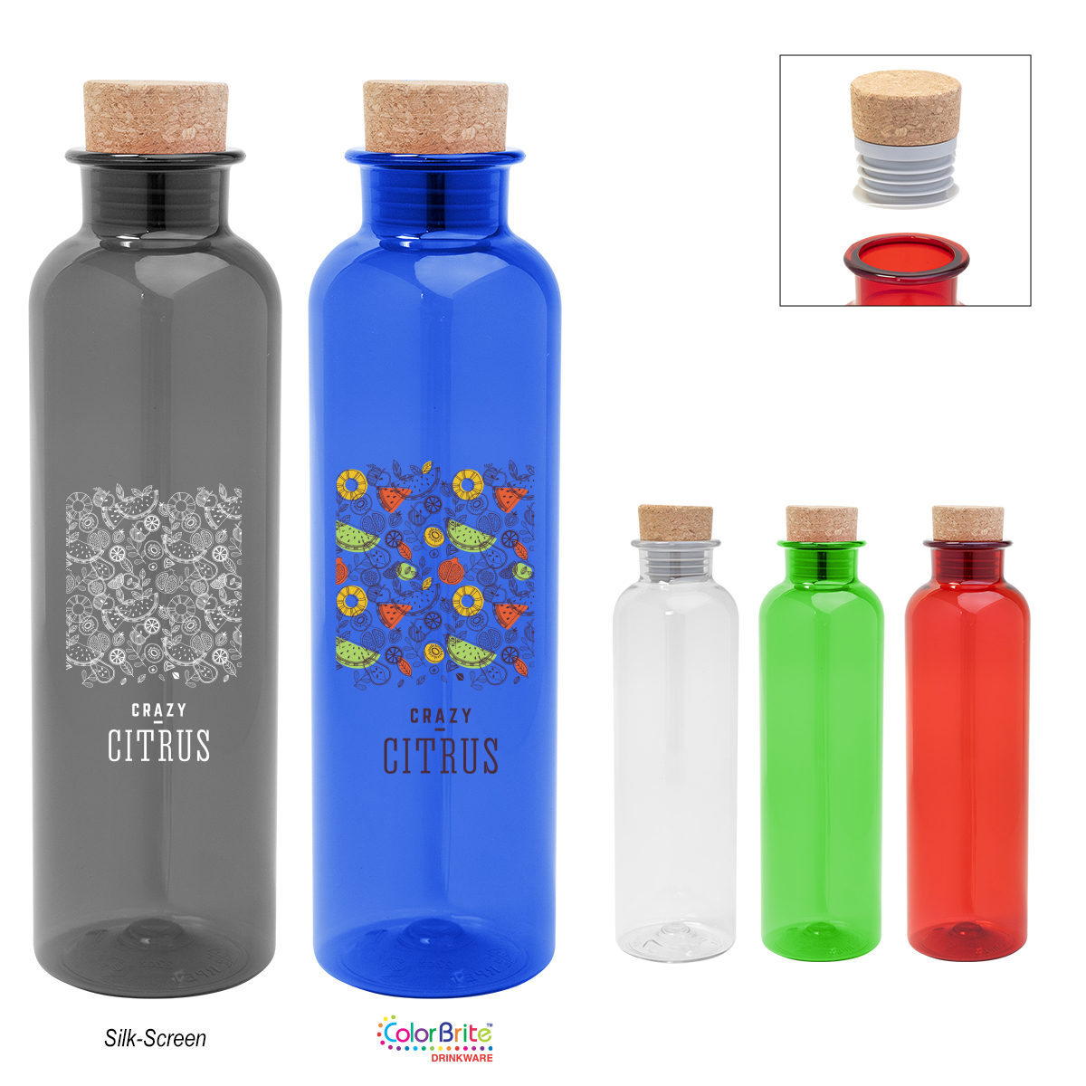 22 Oz. Maddie rPET Bottle With Cork Lid