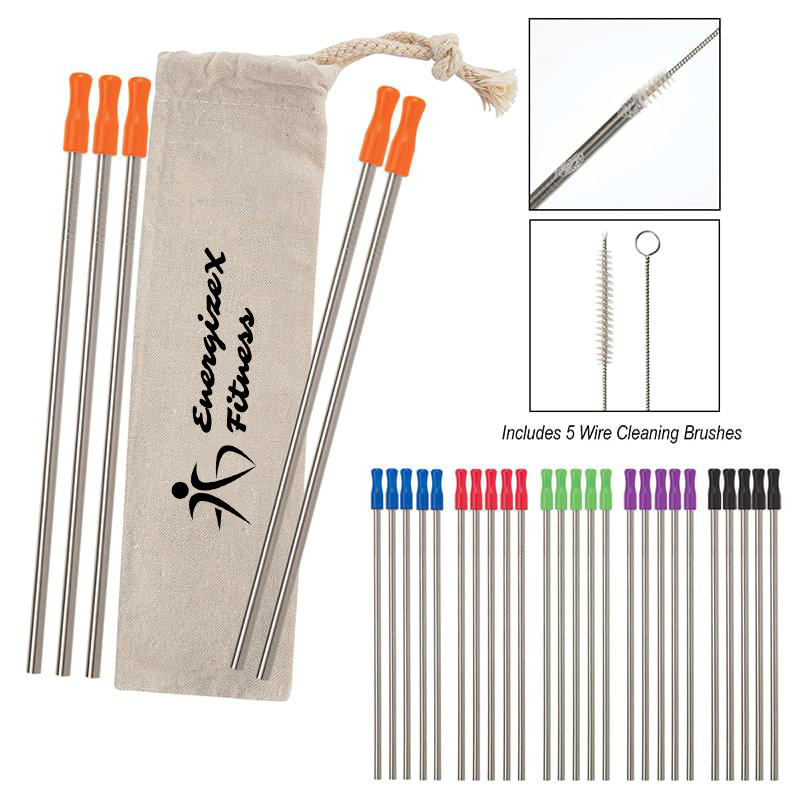5-Pack Stainless Straw Kit with Cotton Pouch