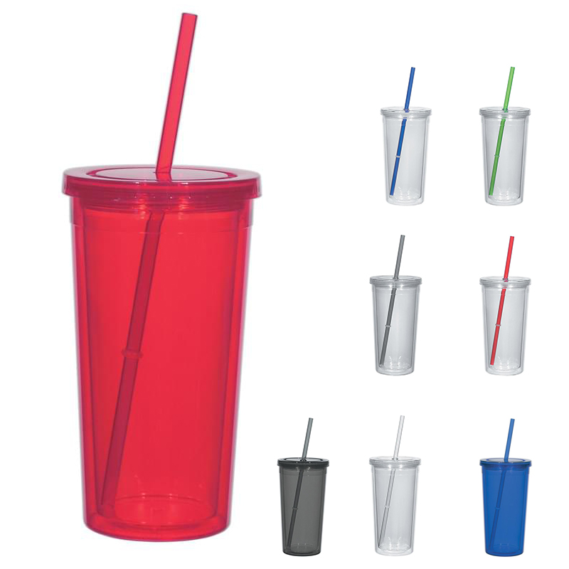 24 Oz. Double Wall Acrylic Tumbler With Straw