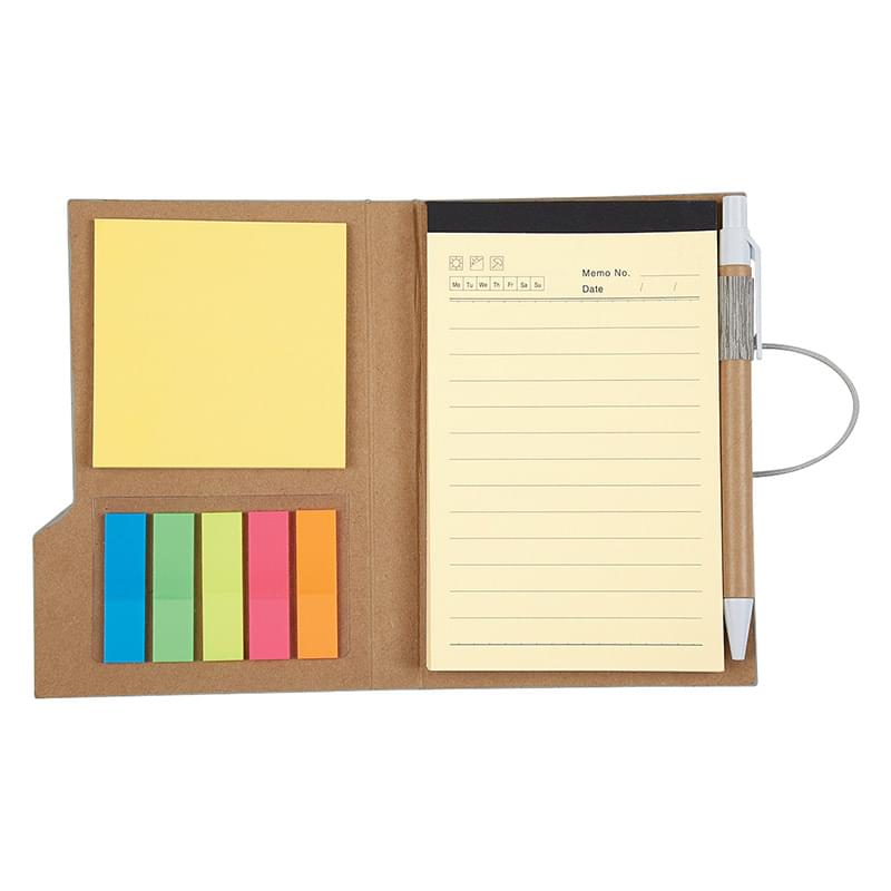4" x 6" Woodgrain Look Notebook With Sticky Notes And Flags