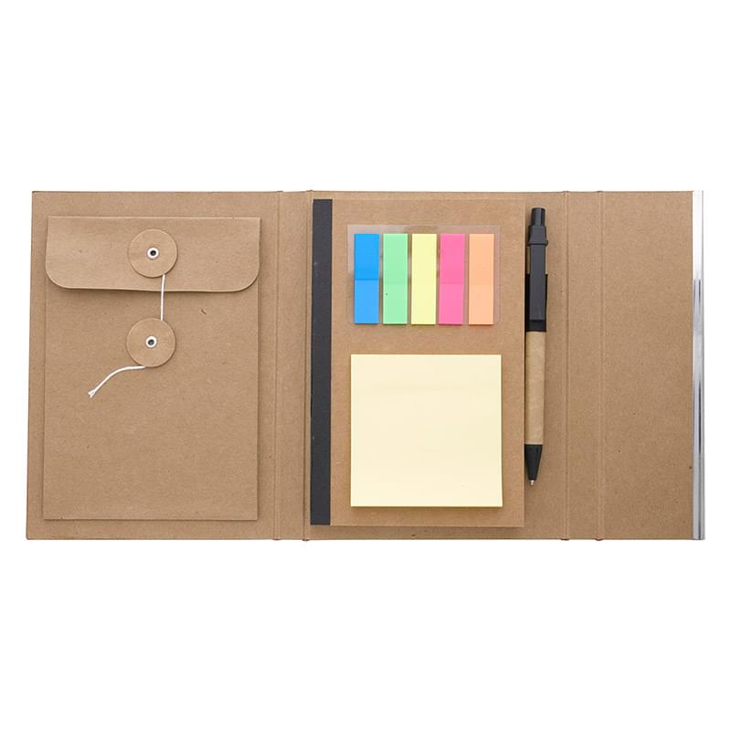 5" x 7" Woodgrain Padfolio With Sticky Notes And Flags