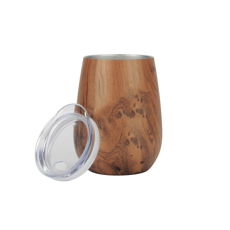 10 oz Stainless Steel Wood Tone Stemless Wine Glass