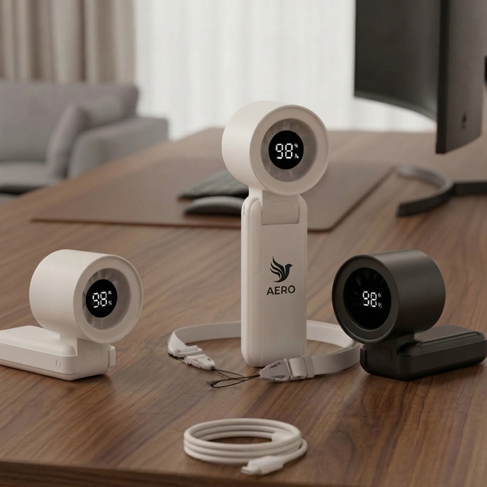 rABS 5-Speed Folding Neck Fan With Digital Display