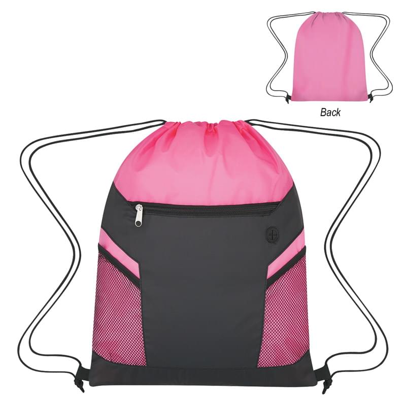 Drawstring Bag with Zippered Front Pockets