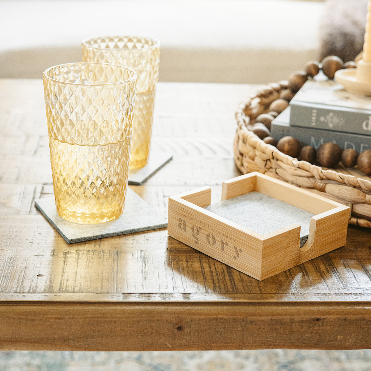 Bamboo & Recycled Felt Coaster Set