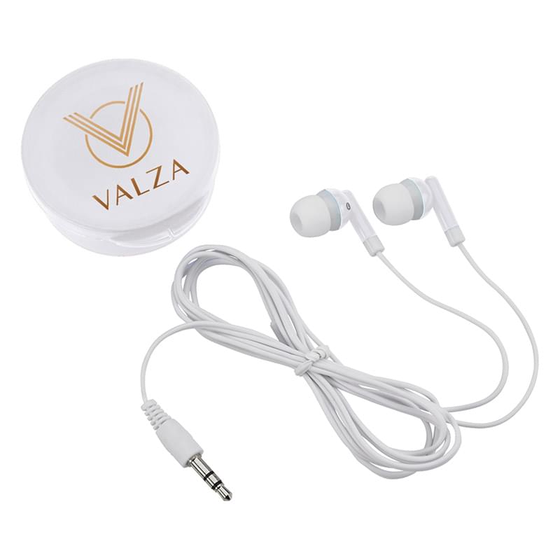 Handy Earbuds in a Round Plastic Case