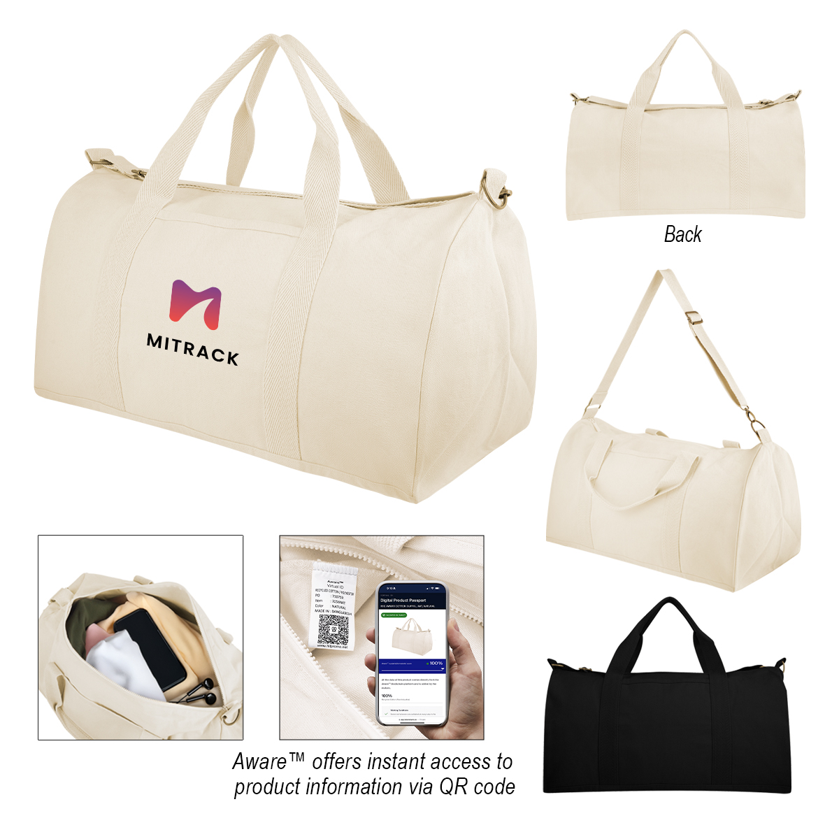 Aware 14 Oz. Recycled Cotton Flat Bottom Duffel Bag