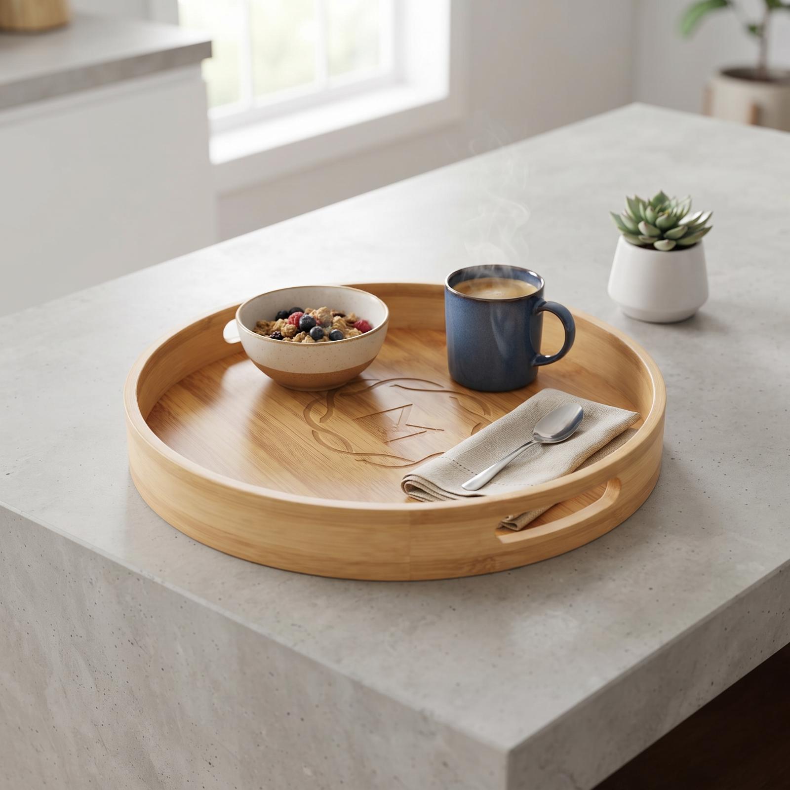Round Bamboo Serving Tray With Handles