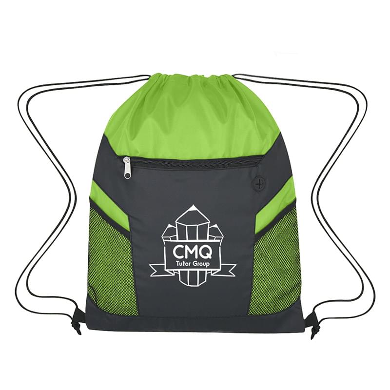 Drawstring Bag with Zippered Front Pockets