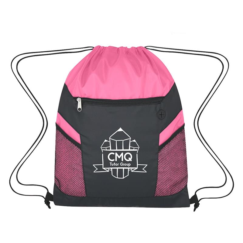 Drawstring Bag with Zippered Front Pockets