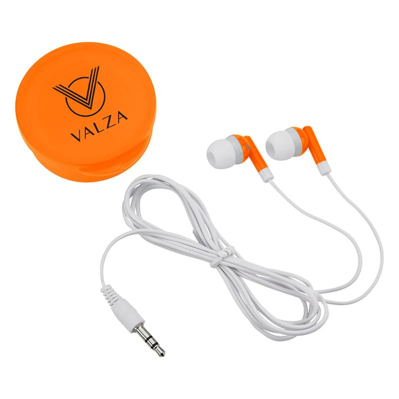Handy Earbuds in a Round Plastic Case