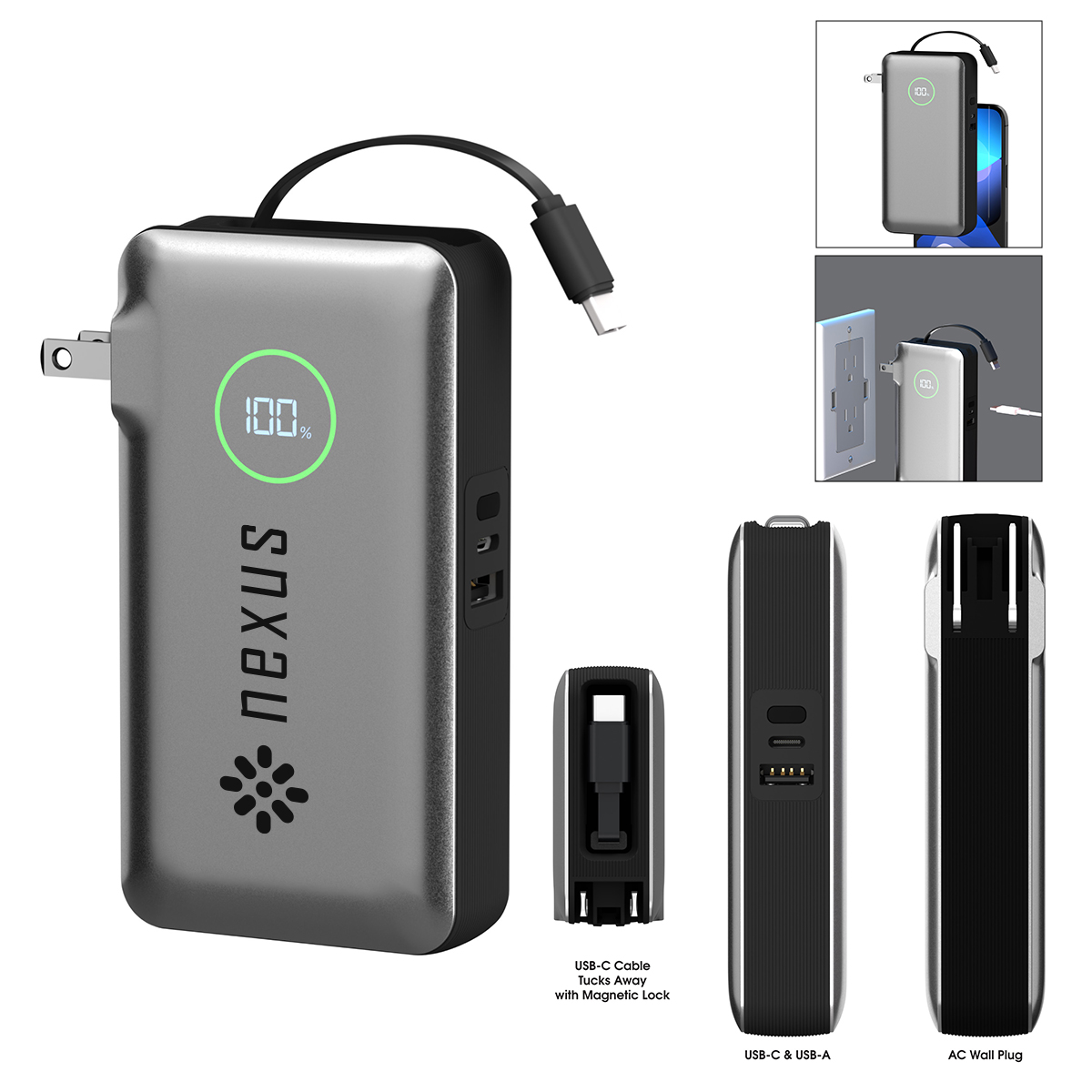 10,000 mAh PhoneSuit Journey AC All-In-One Portable Battery Pack & Wall Adapter
