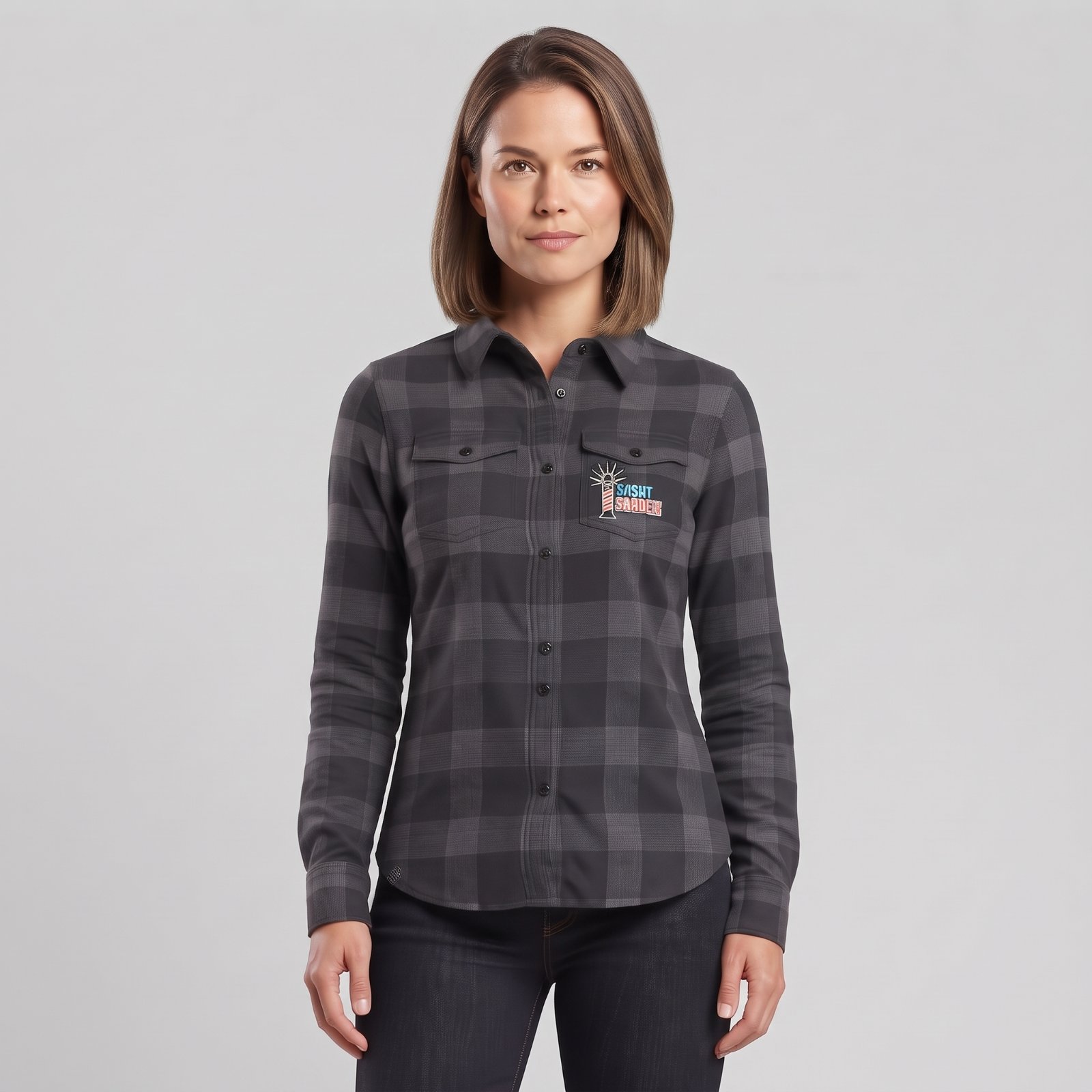 Women's Cotton-Blend Checkered Snap-Front Shirt