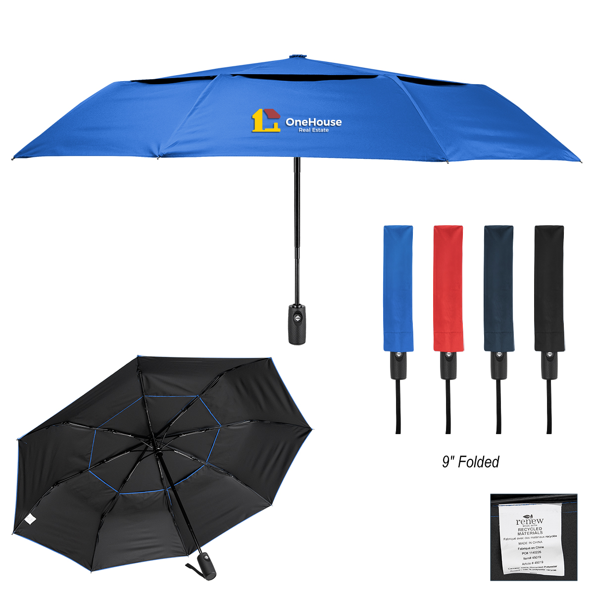 42\" Arc Telescopic Wind Resistant Umbrella With 100% rPET Canopy