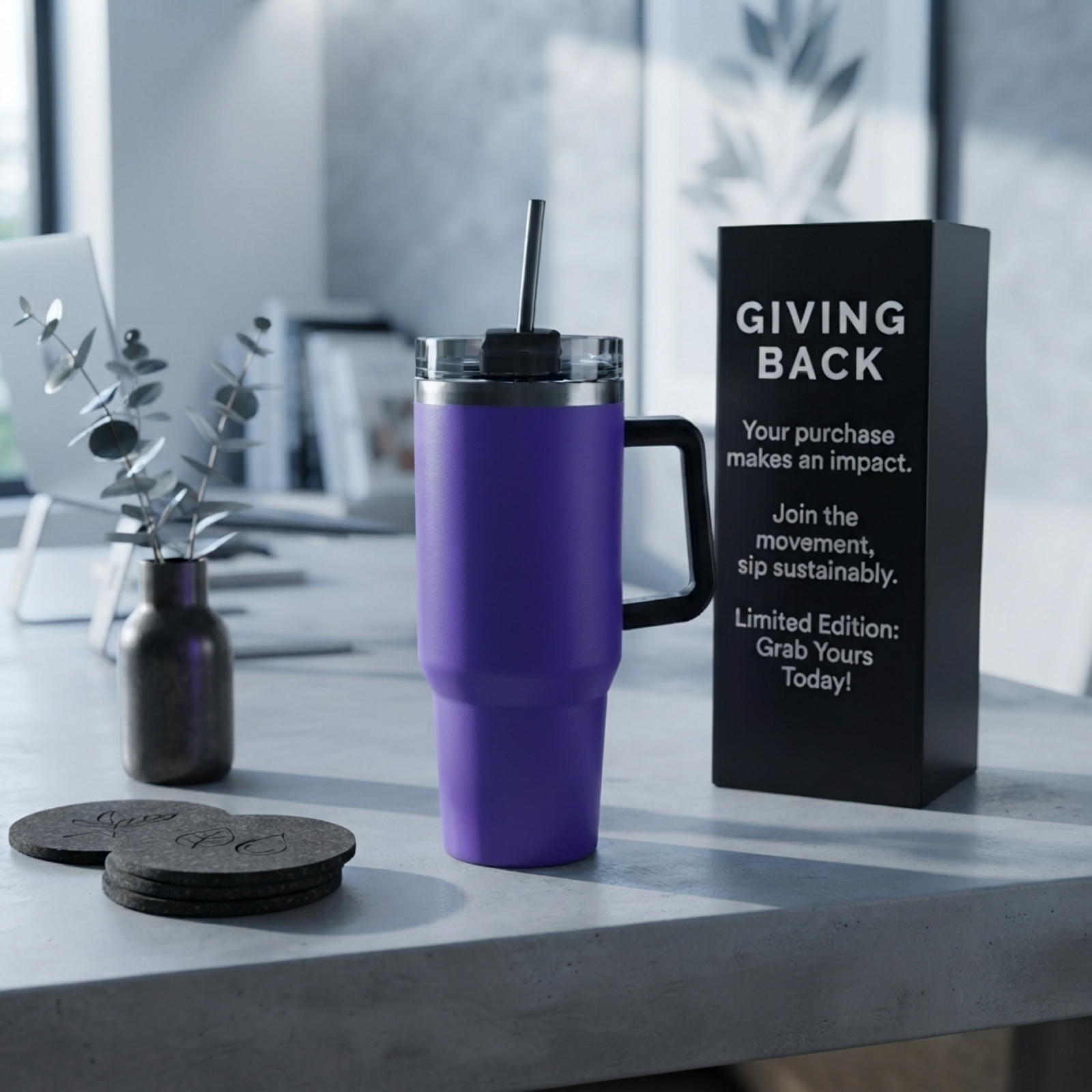 40 Oz. Double-Wall Stainless Steel Tumbler with Straw