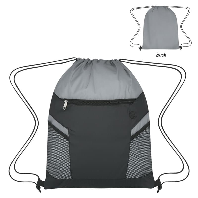 Drawstring Bag with Zippered Front Pockets