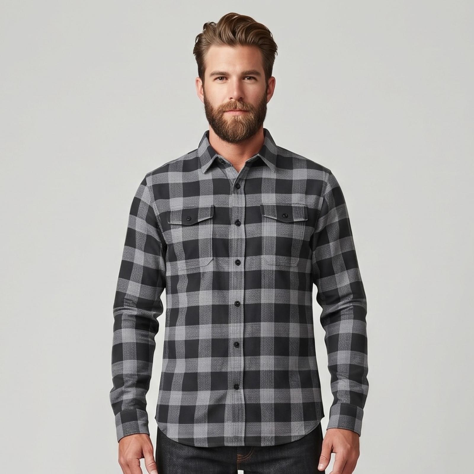 Men's Cotton-Blend Checkered Snap-Front Shirt
