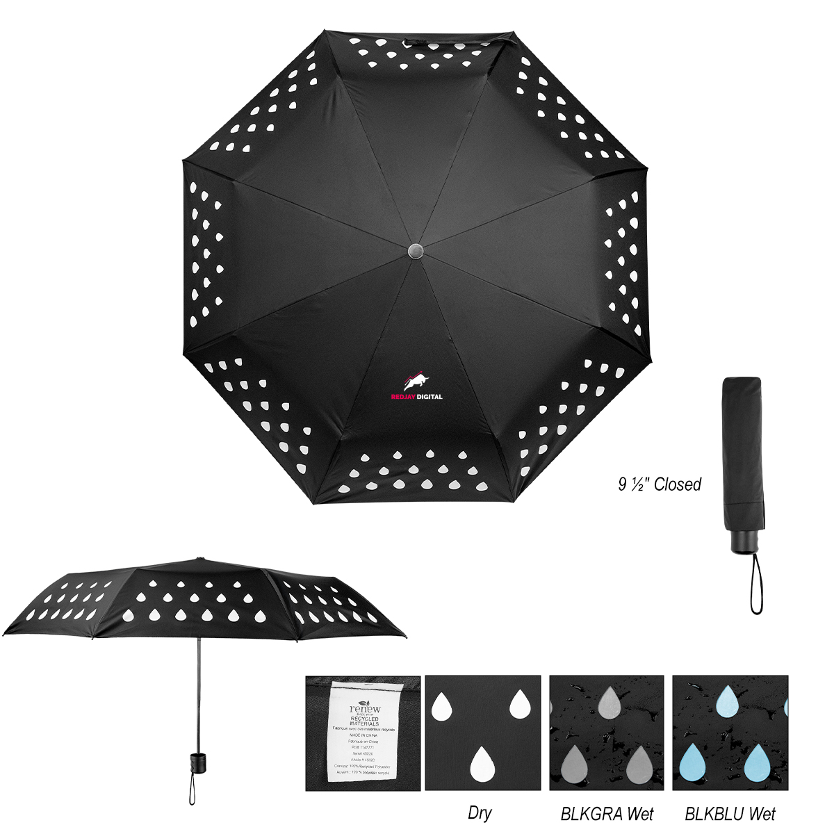 42\" Arc Color Changing Umbrella With 100% rPET Canopy
