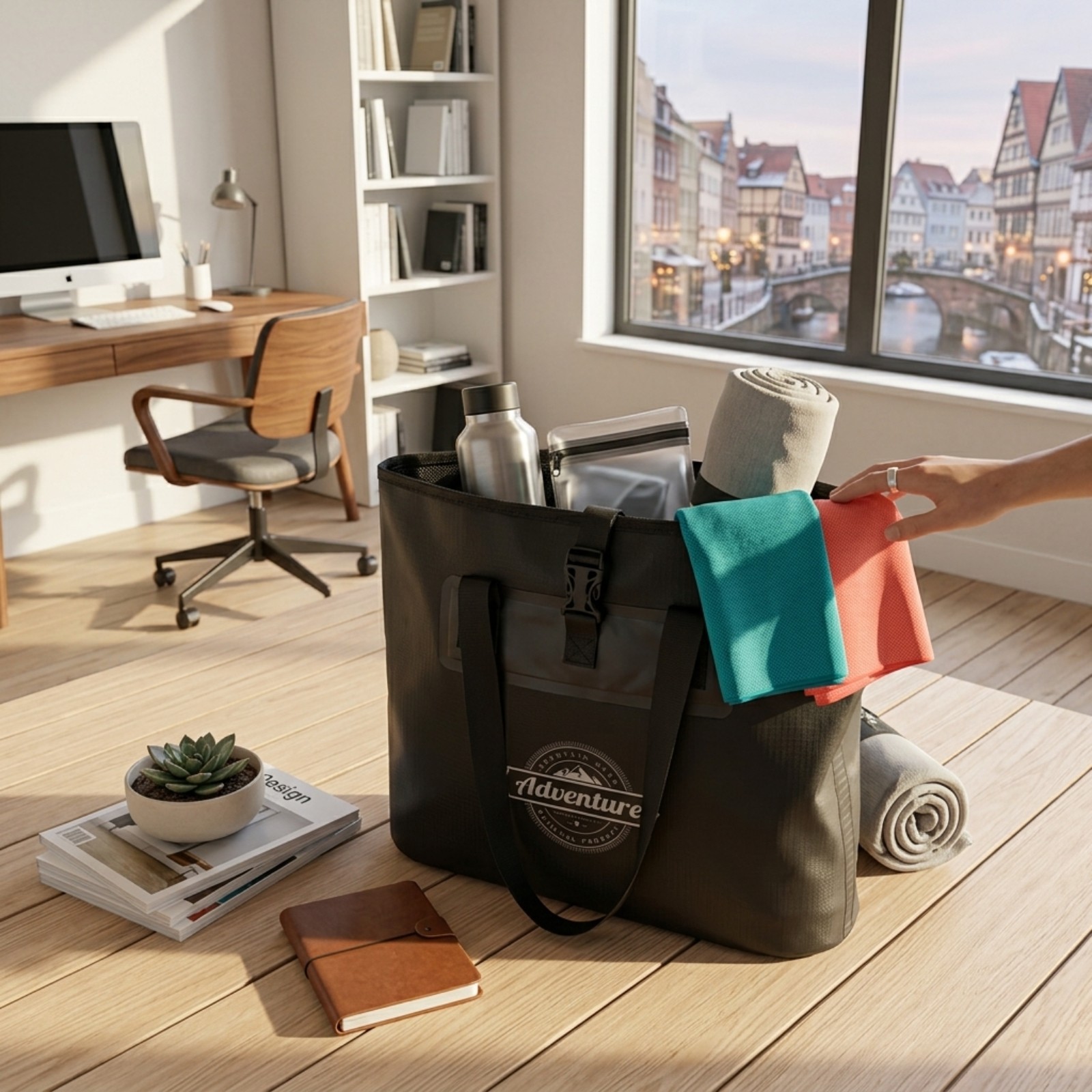 Water-Resistant Roll-Top Dry Tote Bag
