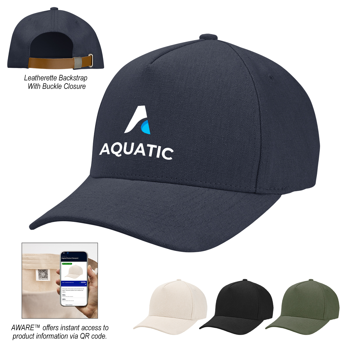 Aware Recycled Cotton Cap with Leatherette Backstrap