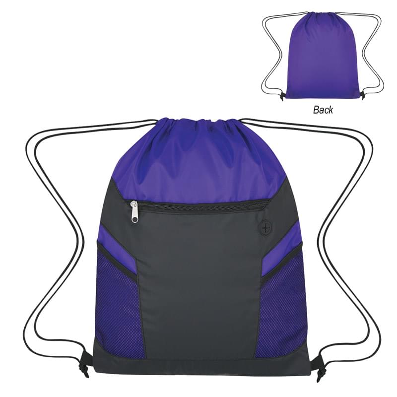 Drawstring Bag with Zippered Front Pockets