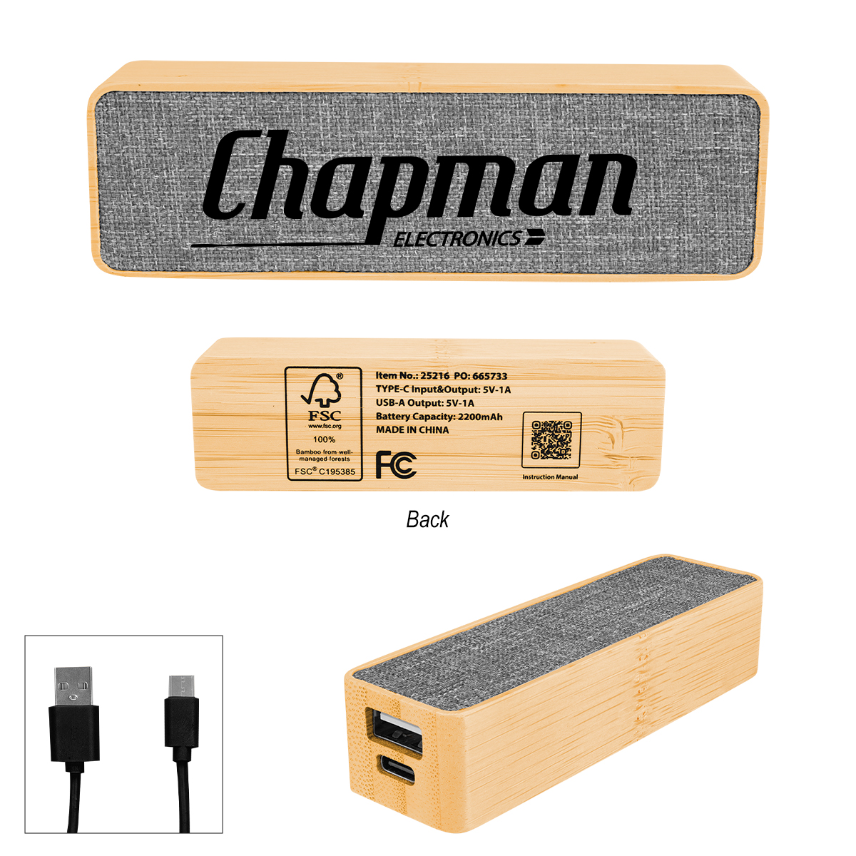 2,200 mAh Bamboo & rPET Power Bank