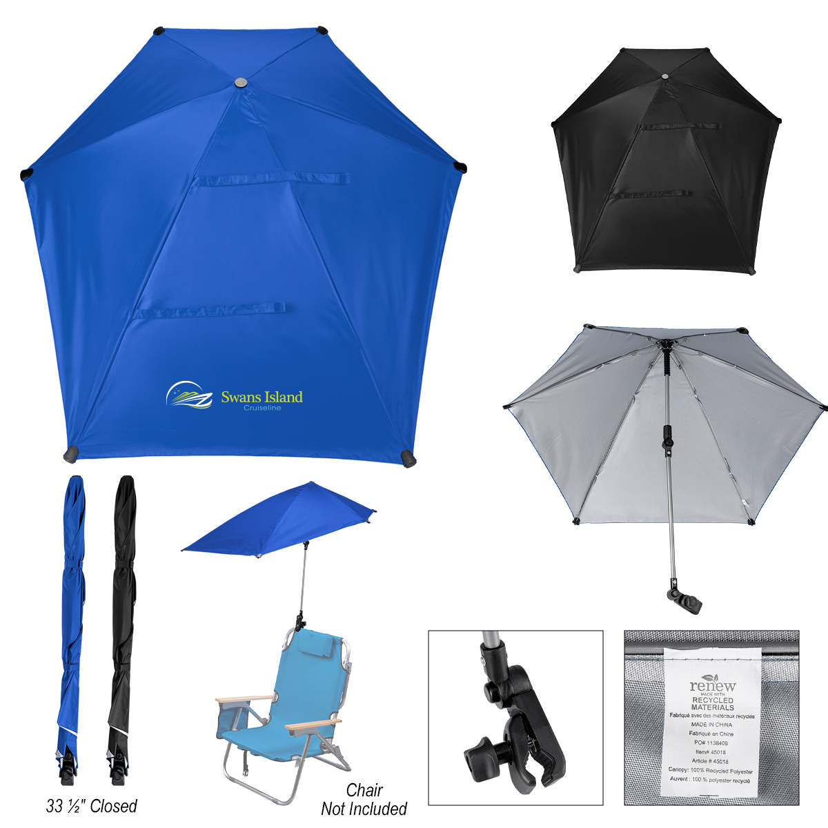 50\" Arc SPF 50 Chair Umbrella With 100% rPET Canopy