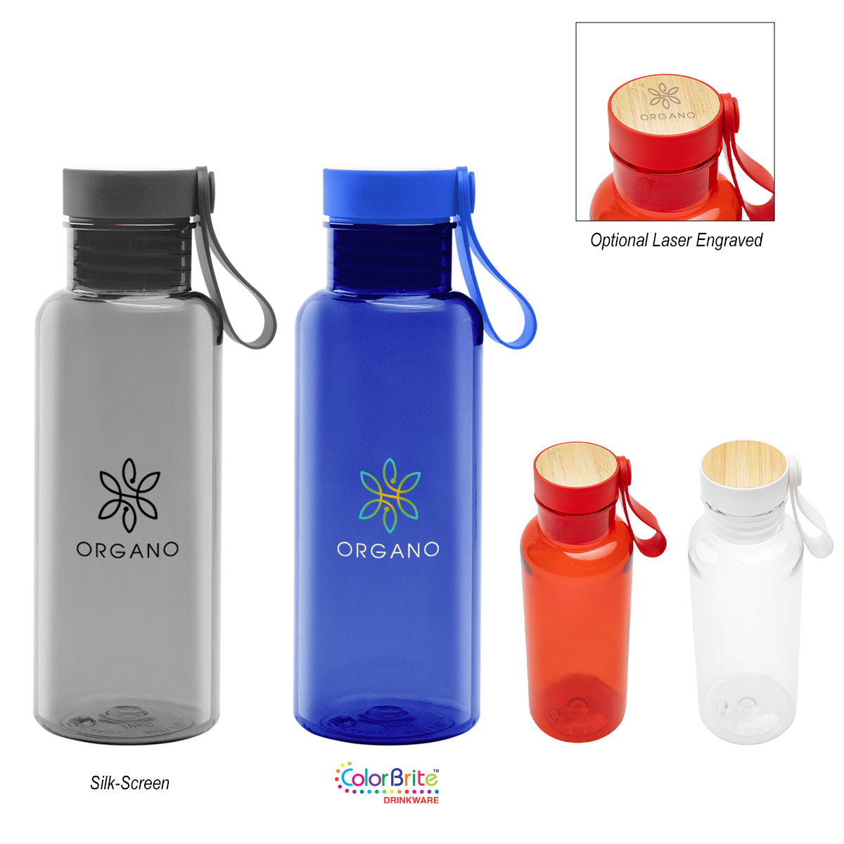 20 Oz. Cade rPET Bottle With Bamboo Accent Lid And Silicone Easy Carry Handle