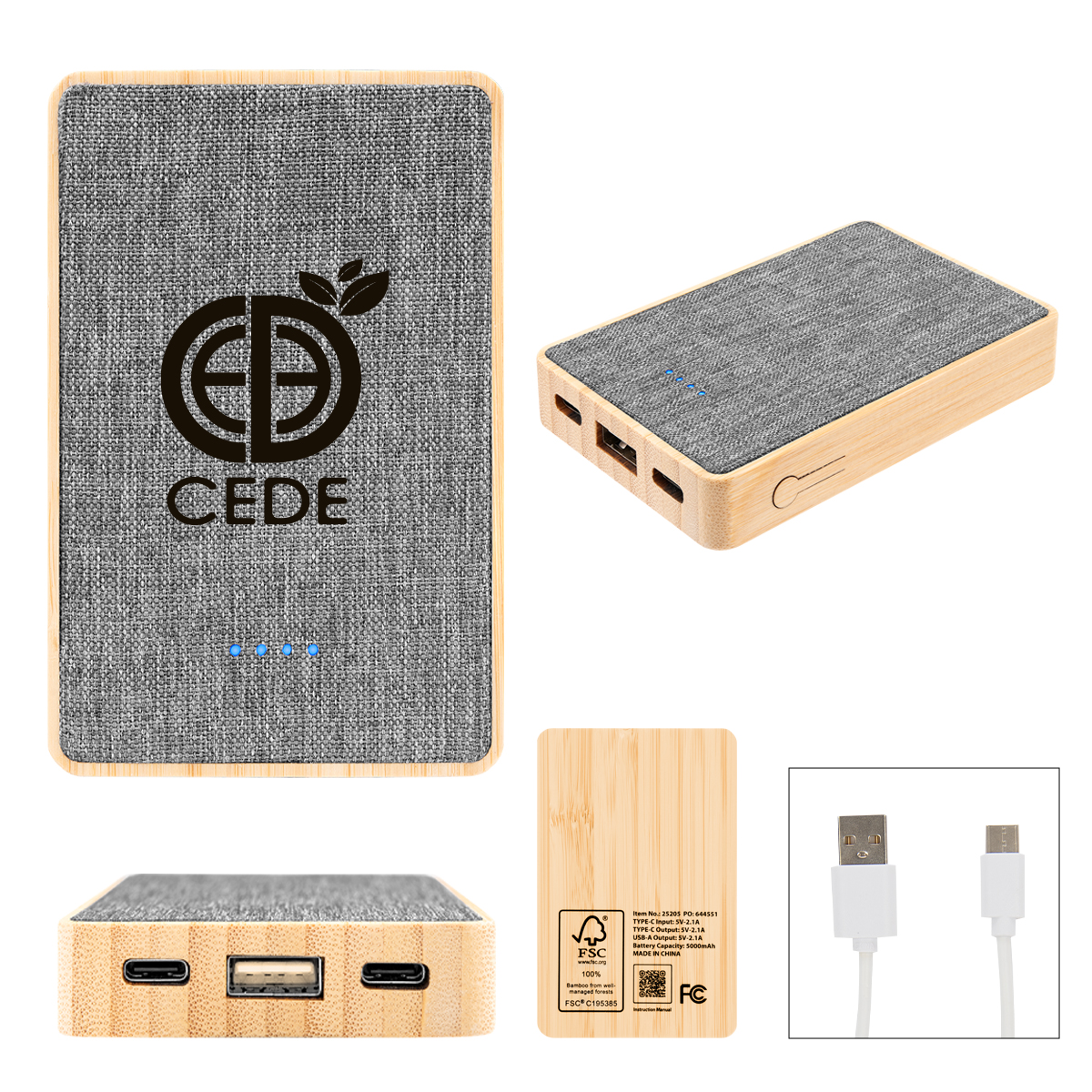 5,000 mAh Bamboo & rPET Power Bank