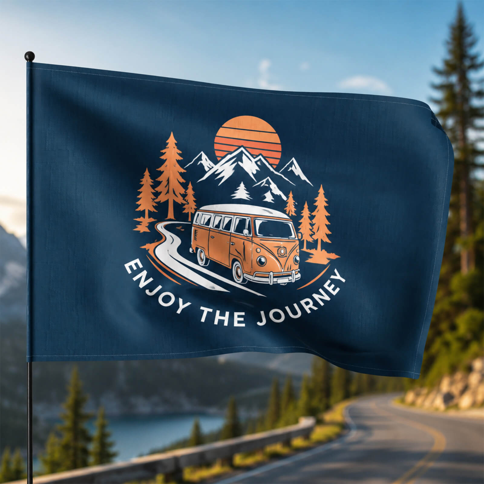 Waving Rally Flag 27.5"x19.5" With 24" Pole