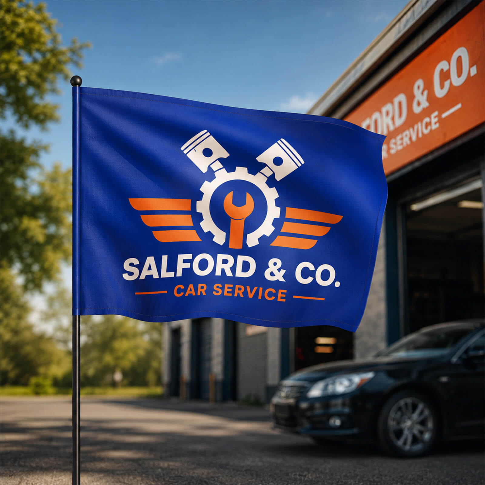 Waving Rally Flag 21.5"x14.5" With 20-21.5" Pole