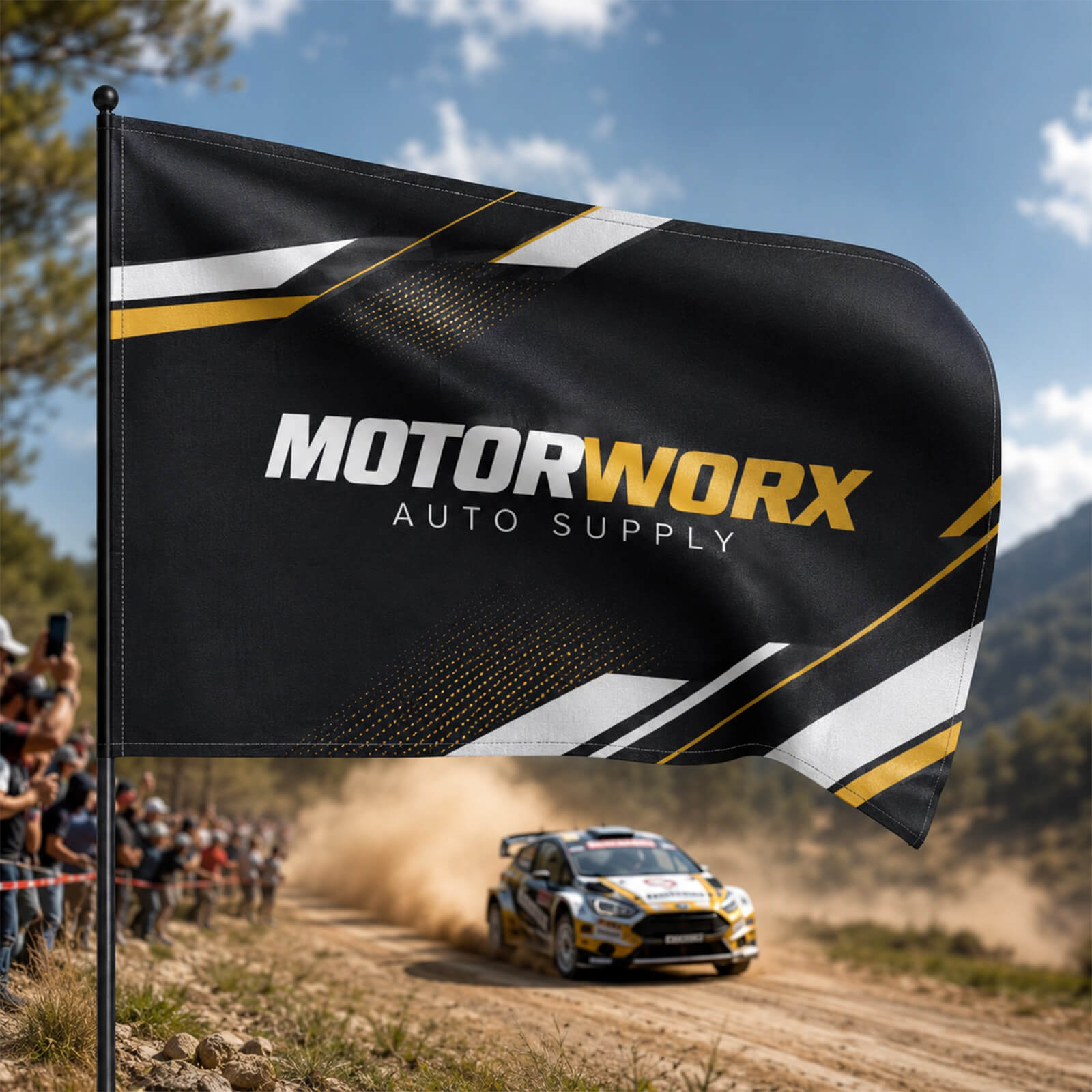 Waving Rally Flag 27.5"x 9.5" With 24" Pole 75d